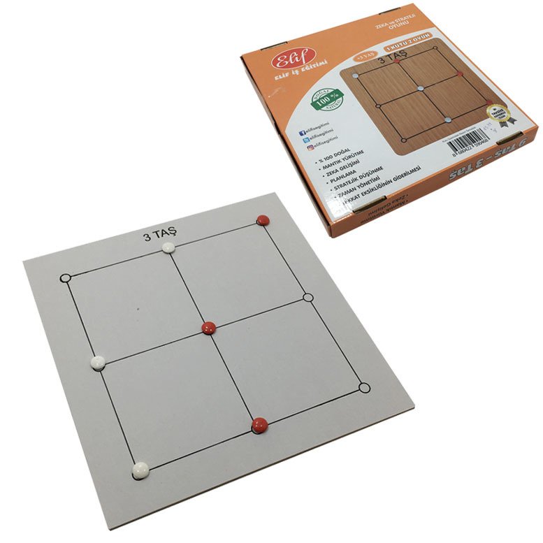 Ahşap Bloklu 3 Taş İle 9 Taş Zeka ve Strateji Oyunu 3+ Yaş Üç Taş Oyunu