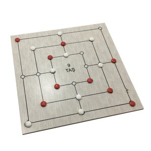 Ahşap Bloklu 3 Taş İle 9 Taş Zeka ve Strateji Oyunu 3+ Yaş Üç Taş Oyunu