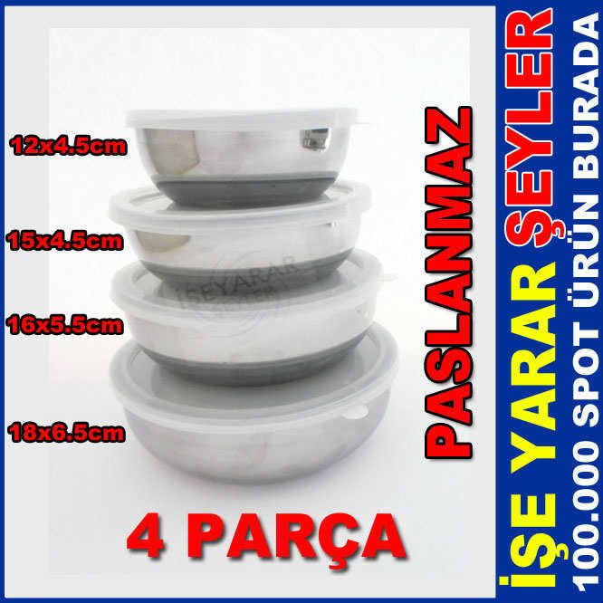 4 PARÇA KAPAKLI PASLANMAZ ÇELİK SAKLAMA KABI