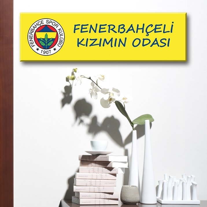 Kapı Süsü Tabelası Kanvas Tablo 10x40cm Fenerli Kızımın Odası