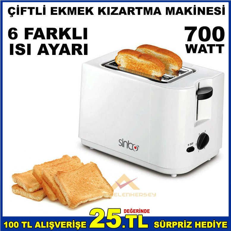 SİNBO 700 WATT 6 FARKLI ISI AYARLI ÇİFTLİ EKMEK KIZARTMA MAKİNESİ
