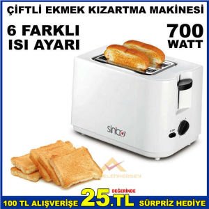 SİNBO 700 WATT 6 FARKLI ISI AYARLI ÇİFTLİ EKMEK KIZARTMA MAKİNESİ