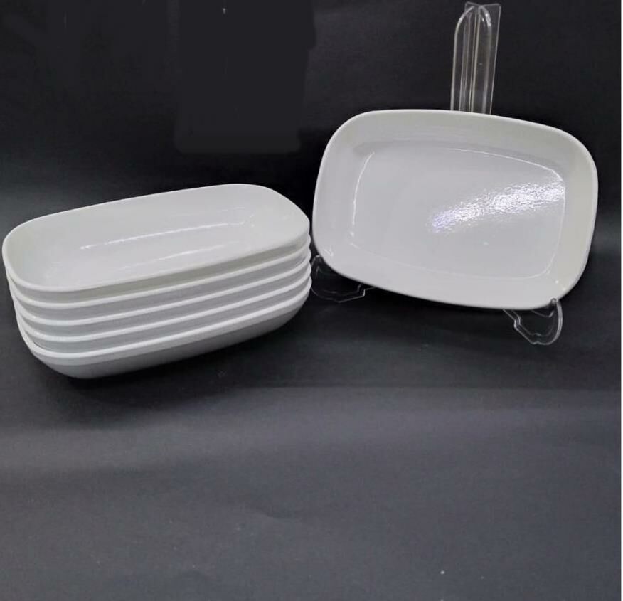6 Adet Beyaz Melamin Kayık 17x12cm Orta Boy Salata Tabağı Oval