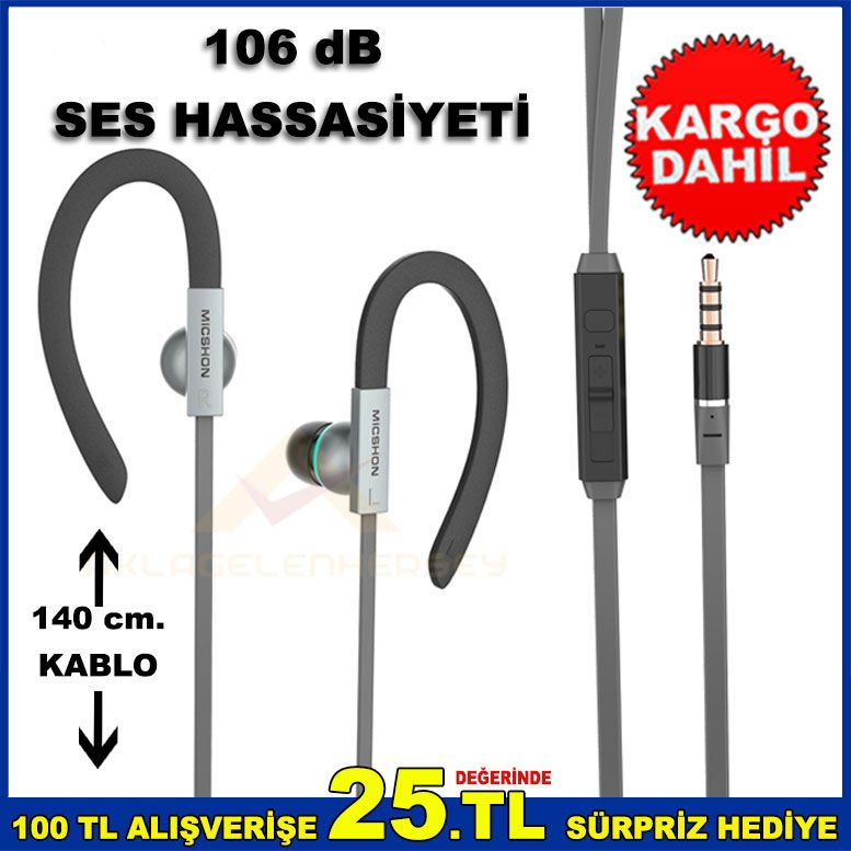 106 dB KULAK SABİTLEYİCİLİ SPOR KULLANIMINA UYGUN KUMANDALI KULAKİÇİ KULAKLIK-1