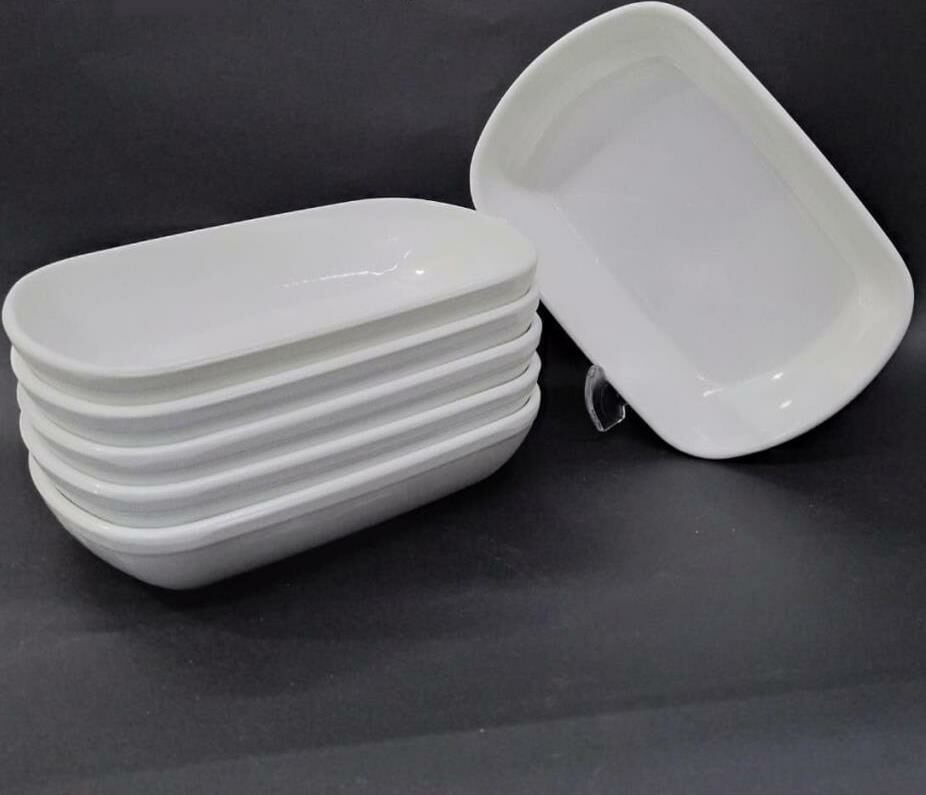 6 Adet Beyaz Melamin Kayık Tabak 14x10cm Orta Boy Salata Tabağı