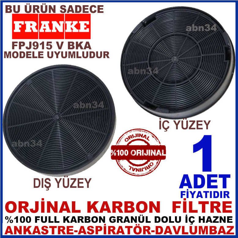 FRANKE ANKASTRE DAVLUMBAZ FİLTRESİ FRANKE FPJ915 V BKA MODEL DAVLUMBAZ İÇİN GRANÜL KARBON FİLTRE