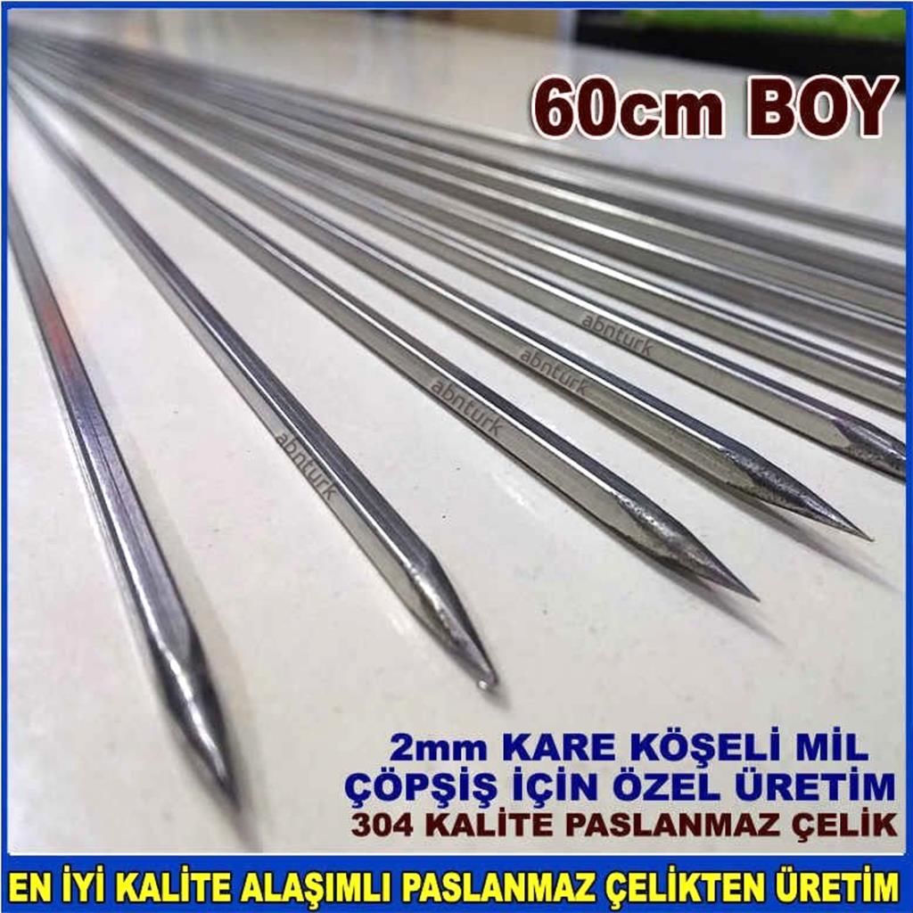 6 Adet Eniyi kalite çelik 60cm uzun boy metal çöpşiş Mangal Barbekü 304 kalite çelik köşeli çöp şiş
