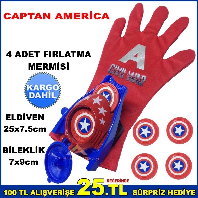 FIRLATMA MEKANİZMALI 4ad MERMİLİ CAPTAN AMERICA OYUNCAK BİLEKLİK
