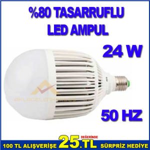 %80 TASARRUFLU 24W 50HZ GÜCÜNDE UZUN ÖMÜRLÜ LED AMPUL