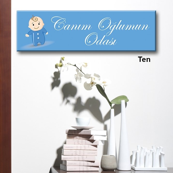 Kapı Süsü Tabelası Kanvas Tablo 10x40cm Canım Oğlumun Odası