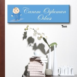 Kapı Süsü Tabelası Kanvas Tablo 10x40cm Canım Oğlumun Odası