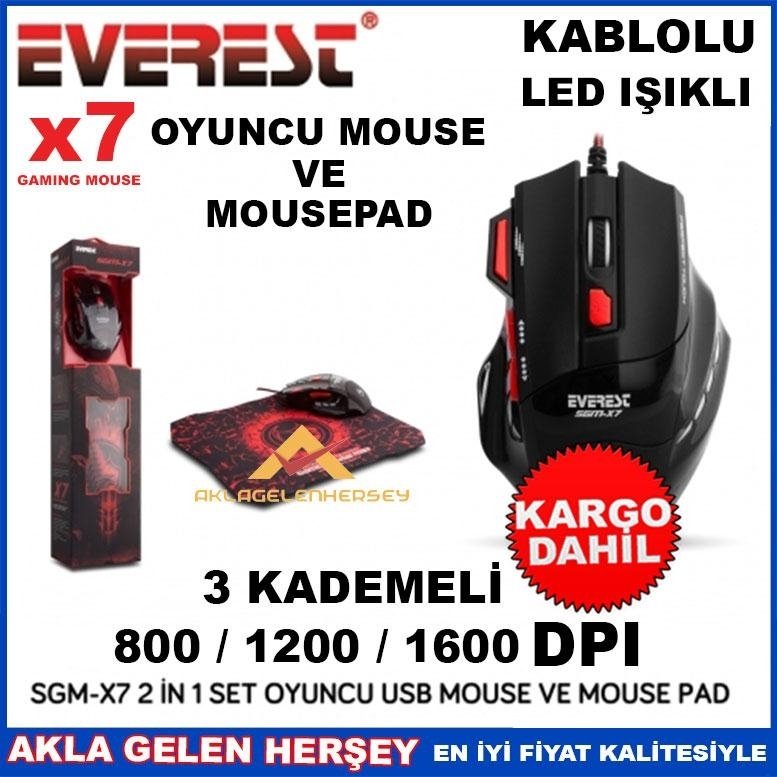 EVEREST OYUNCU MOUSE VE MOUSEPAD SETİ SGM-X7