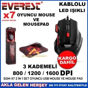 EVEREST OYUNCU MOUSE VE MOUSEPAD SETİ SGM-X7