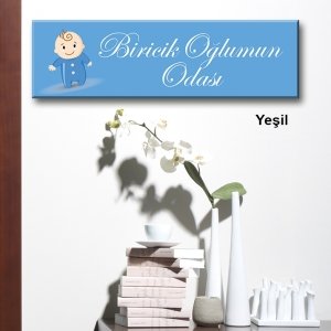 Kapı Süsü Tabelası Kanvas Tablo 10x40cm Biricik Oğlumun Odası