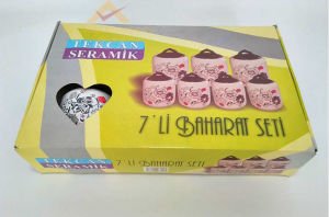 TEKCAN DESENLİ 7li KAPAKLI SERAMİK BAHARAT SETİ