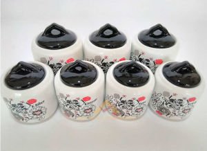 TEKCAN DESENLİ 7li KAPAKLI SERAMİK BAHARAT SETİ