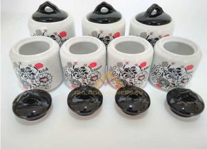 TEKCAN DESENLİ 7li KAPAKLI SERAMİK BAHARAT SETİ