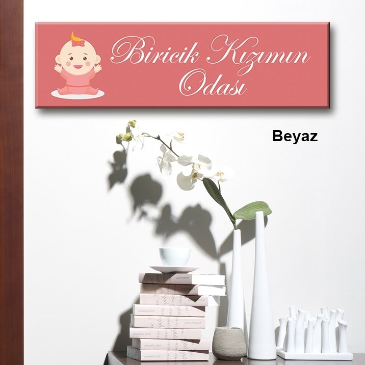 Kapı Süsü Tabelası Kanvas Tablo 10x40cm Biricik Kızımın Odası