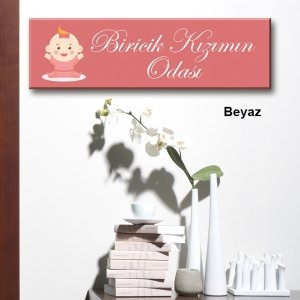 Kapı Süsü Tabelası Kanvas Tablo 10x40cm Biricik Kızımın Odası