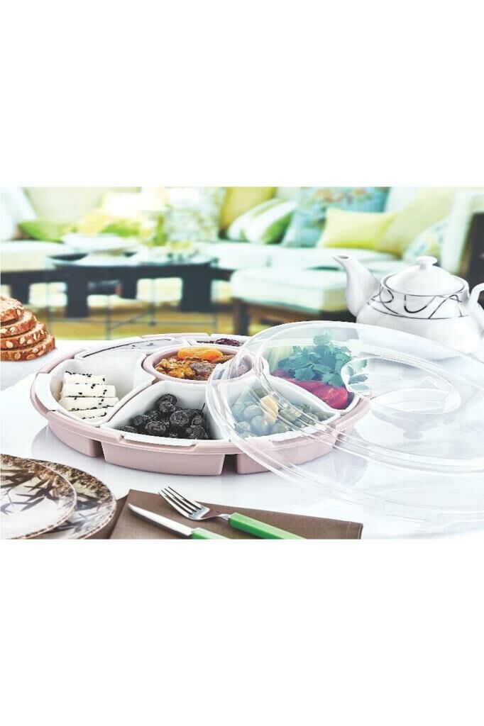 Lilyum 1.Kalite Sağlıklı Plastikten Tepsili, 7 Bölmeli Kahvaltı Ve Çerez Seti