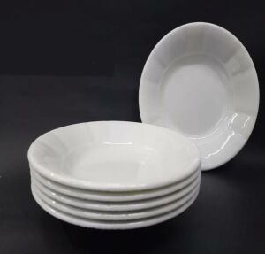 12 Adet Beyaz Oluklu Melamin Çukur Yemek Tabağı 18x3cm Pilav, Kuru Nohut Çok Hesaplı Sulu Yemek Kabı