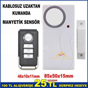 Manyetik Sensörlü Uzaktan Kumandalı Kablosuz Kapı Pencere Hırsız Güvenlik Alarm Sistemi