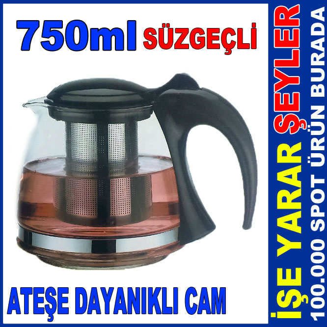 750ml ATEŞE DAYANIKLI SÜZGEÇLİ CAM DEMLİK