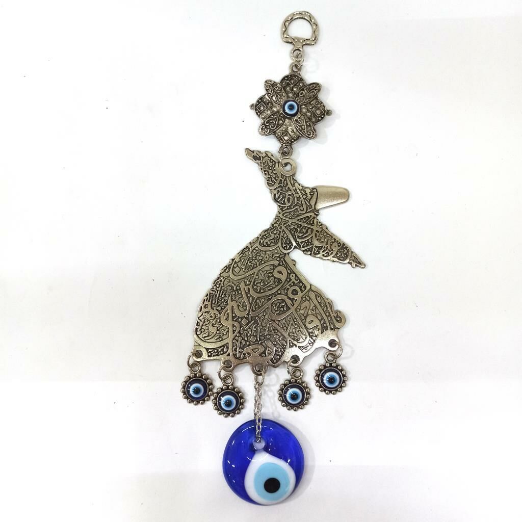 Dekoratif Nazar Boncuklu Metal İşlemeli Semazenli Duvar Süsü 24.5 cm Yükseklik