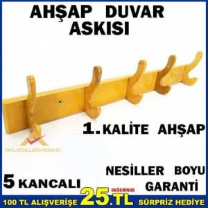 NOSTALJİK ASKI 5 KANCALI AHŞAP DUVAR ASKISI
