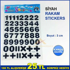 48'li Kabartmalı Siyah Rakam Stickers (telefon-tablet-laptop-defter-kitap-stickers)