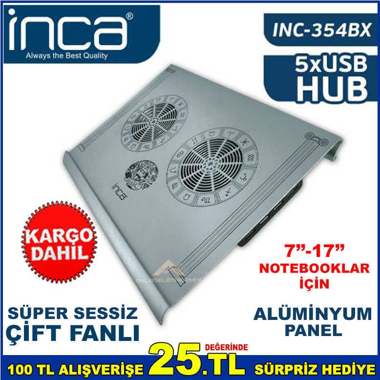 İNCA INC-354BX ALÜMİNYUM PANEL SÜPER SESSİZ CİFT FANLI 7''-17'' NOTEBOOKLAR İÇİN NOTEBOOK SOĞUTUCU