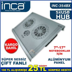 İNCA INC-354BX ALÜMİNYUM PANEL SÜPER SESSİZ CİFT FANLI 7''-17'' NOTEBOOKLAR İÇİN NOTEBOOK SOĞUTUCU