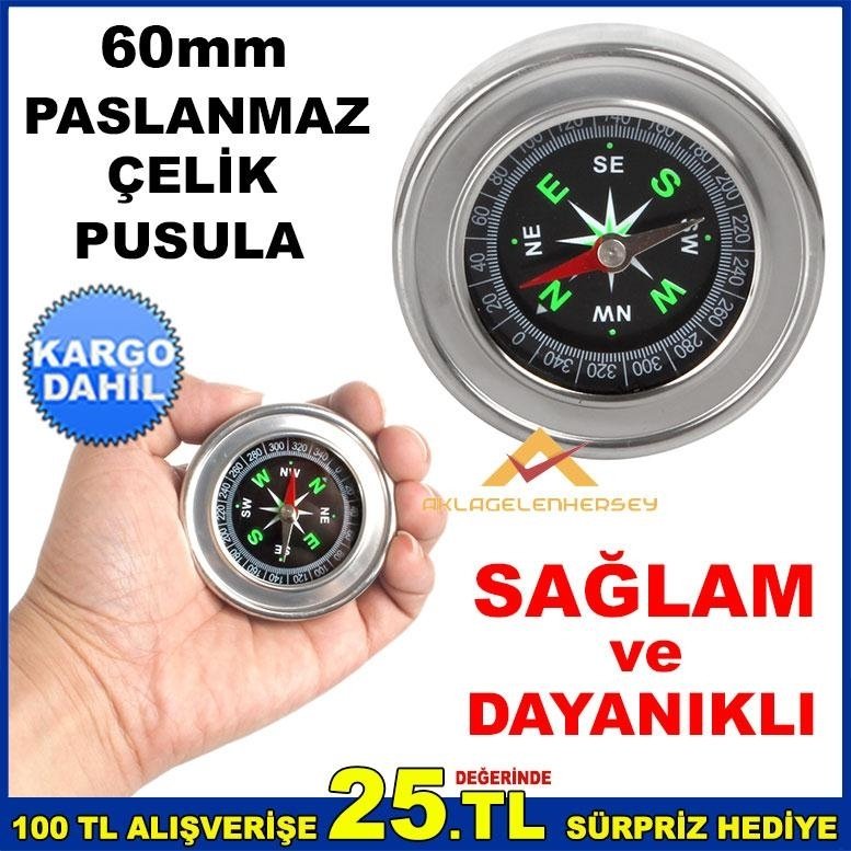 60mm PASLANMAZ ÇELİK SAĞLAM ve DAYANIKLI PUSULA