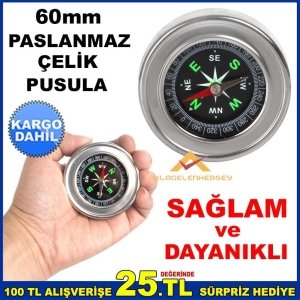 60mm PASLANMAZ ÇELİK SAĞLAM ve DAYANIKLI PUSULA