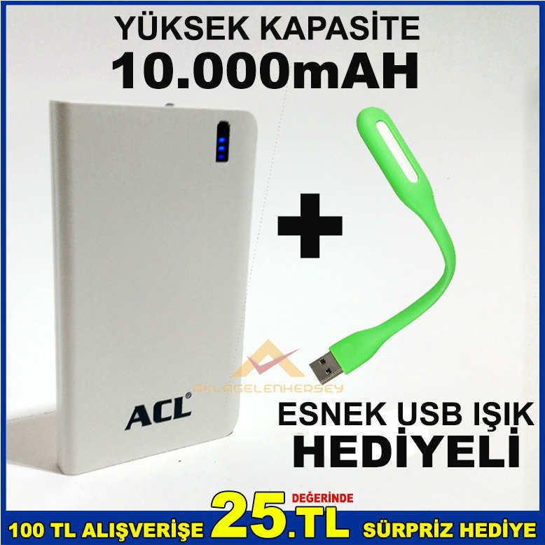 AYDINLATMA SİSTEMLİ 10.000mAh ORİJİNAL POWERBANK + ESNEK USB IŞIK HEDİYE-1