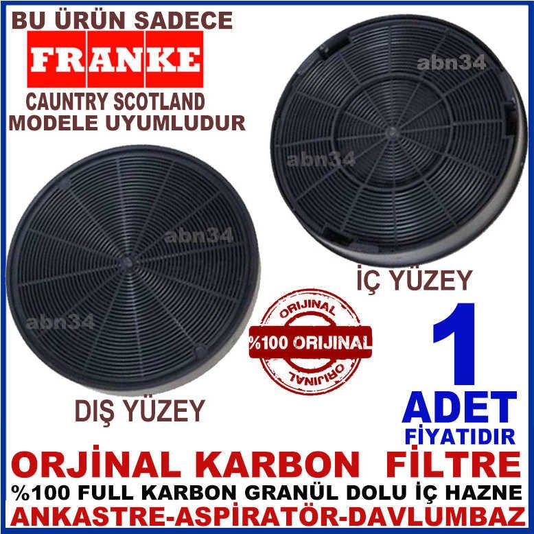 FRANKE ANKASTRE DAVLUMBAZ FİLTRESİ FRANKE CAUNTRY SCOTLAND MODEL DAVLUMBAZ İÇİN GRANÜL KARBON FİLTRE