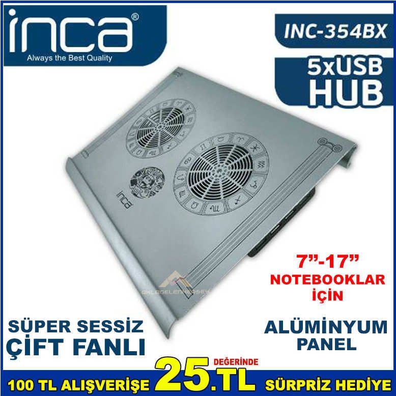 İNCA INC-354BX ALÜMİNYUM PANEL SÜPER SESSİZ CİFT FANLI 7''-17'' NOTEBOOKLAR İÇİN NOTEBOOK SOĞUTUCU