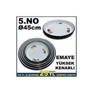 5.NO YUVARLAK ÇİÇEKLİ EMAYE 45cm YÜKSEK KENARLI FIRIN TEPSİSİ