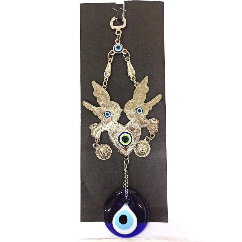 Dekoratif Nazar Boncuklu Metal İşlemeli Kuş Şekilli Duvar Süsü 26.5 cm Yükseklik