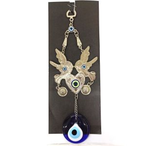Dekoratif Nazar Boncuklu Metal İşlemeli Kuş Şekilli Duvar Süsü 26.5 cm Yükseklik