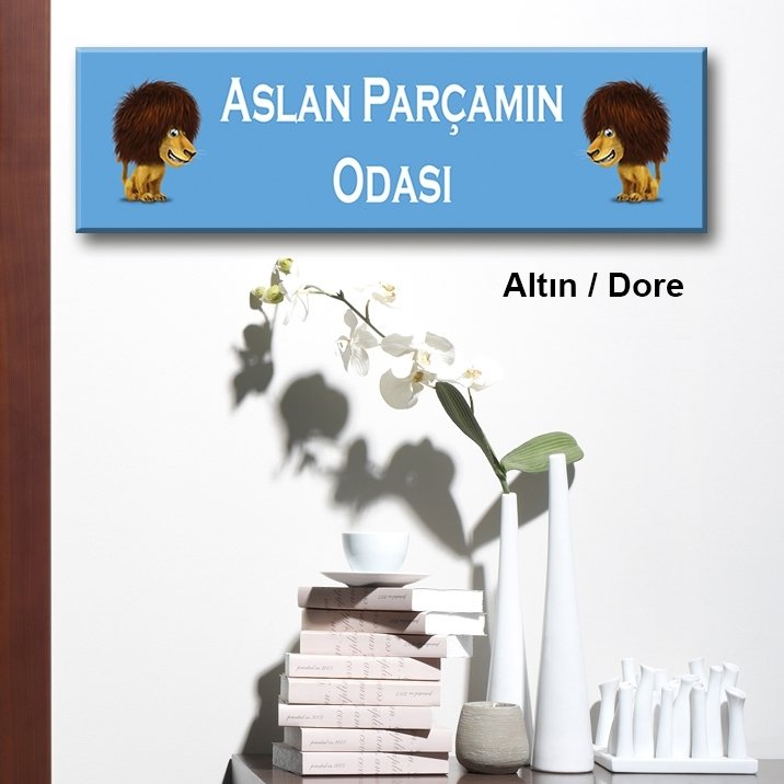 Kapı Süsü Tabelası Kanvas Tablo 10x40cm Aslan Parçamın Odası