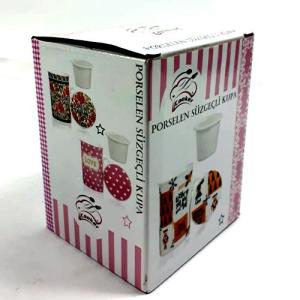 Porselen Kupa 2 Kapaklı Filtreli Bitki Çayı İçin Özel Kupa 14 Cm