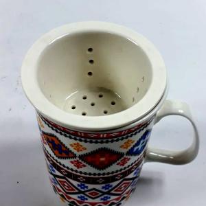 Porselen Kupa 2 Kapaklı Filtreli Bitki Çayı İçin Özel Kupa 14 Cm