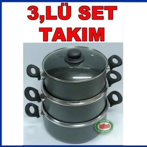 3 SET CAM KAPAKLI TEFLON TENCERE TAKIMI 22-24