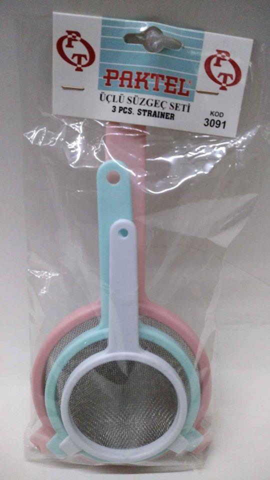Paktel 3'lü Süzgeç Seti Paslanmaz 3 Adet 13cm,10cm,8cm D-Raf