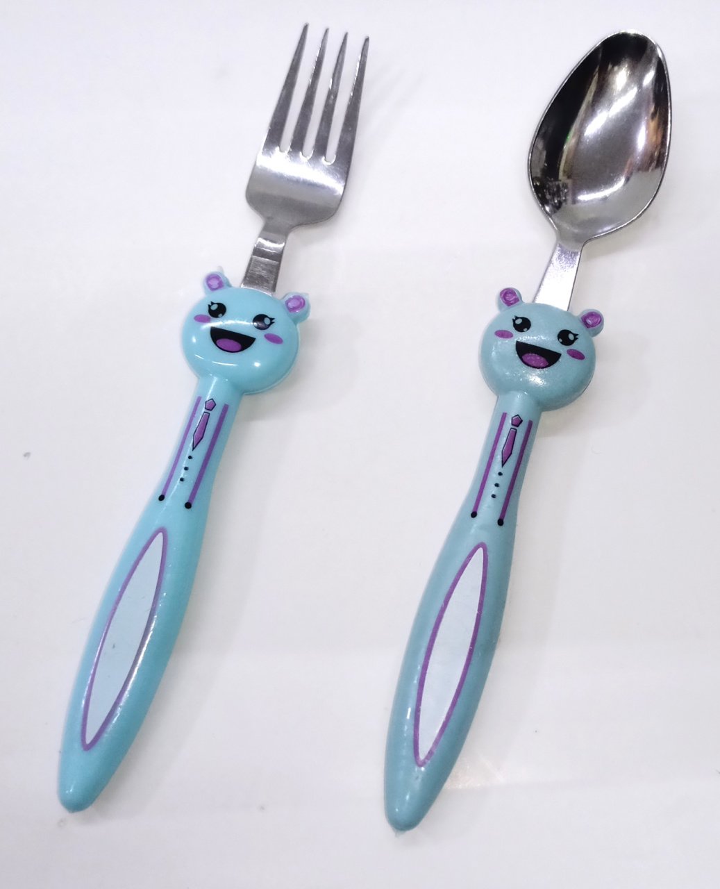Çocuklar için Sevimli Kedi model 2'li Çatal Kaşık Seti Yemek Sevdirme Seti