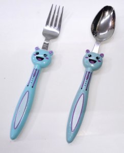 Çocuklar için Sevimli Kedi model 2'li Çatal Kaşık Seti Yemek Sevdirme Seti