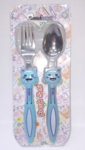 Çocuklar için Sevimli Kedi model 2'li Çatal Kaşık Seti Yemek Sevdirme Seti