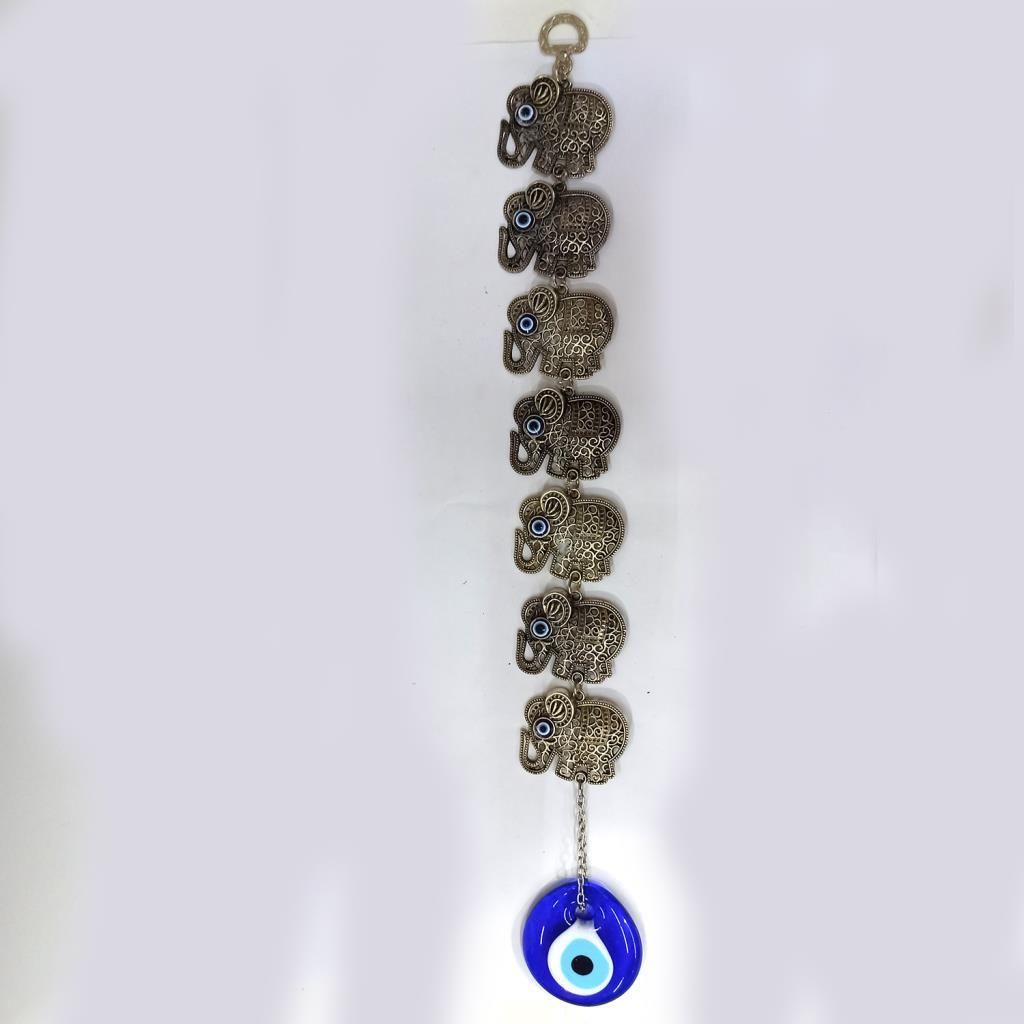 Dekoratif Nazar Boncuklu Metal İşlemeli Filli Duvar Süsü 42.5 cm Yükseklik