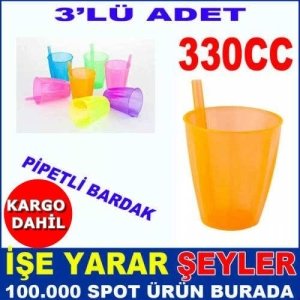 3 ADET ŞEFFAF KENDİNDEN PİPETLİ KIRILMAZ BARDAK*